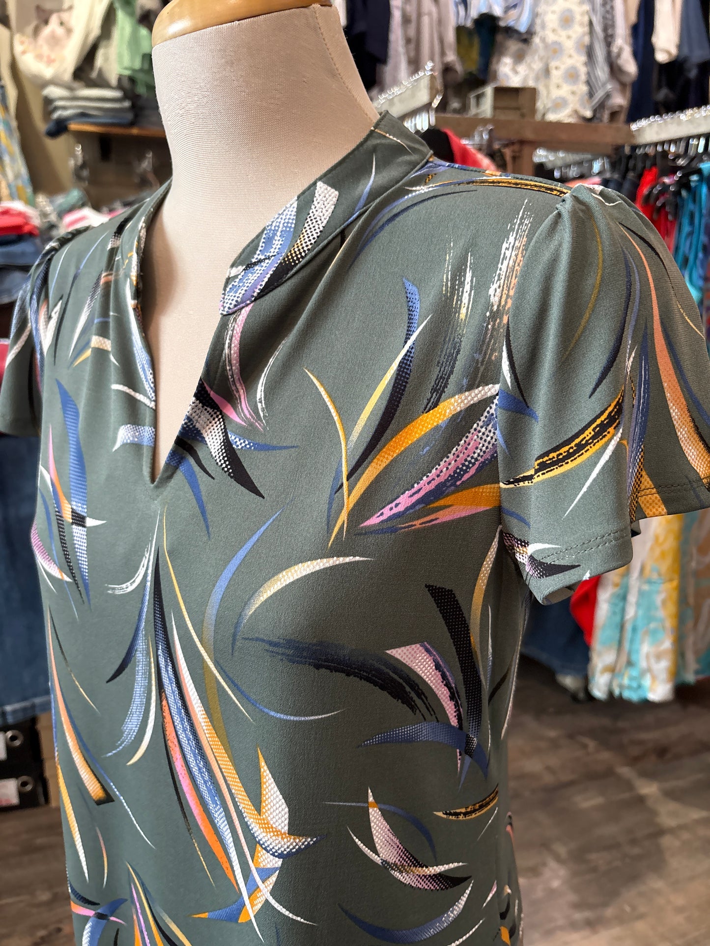 Bali – Cap Sleeve V-Neck Top (Olive) - Gayle's Fashions