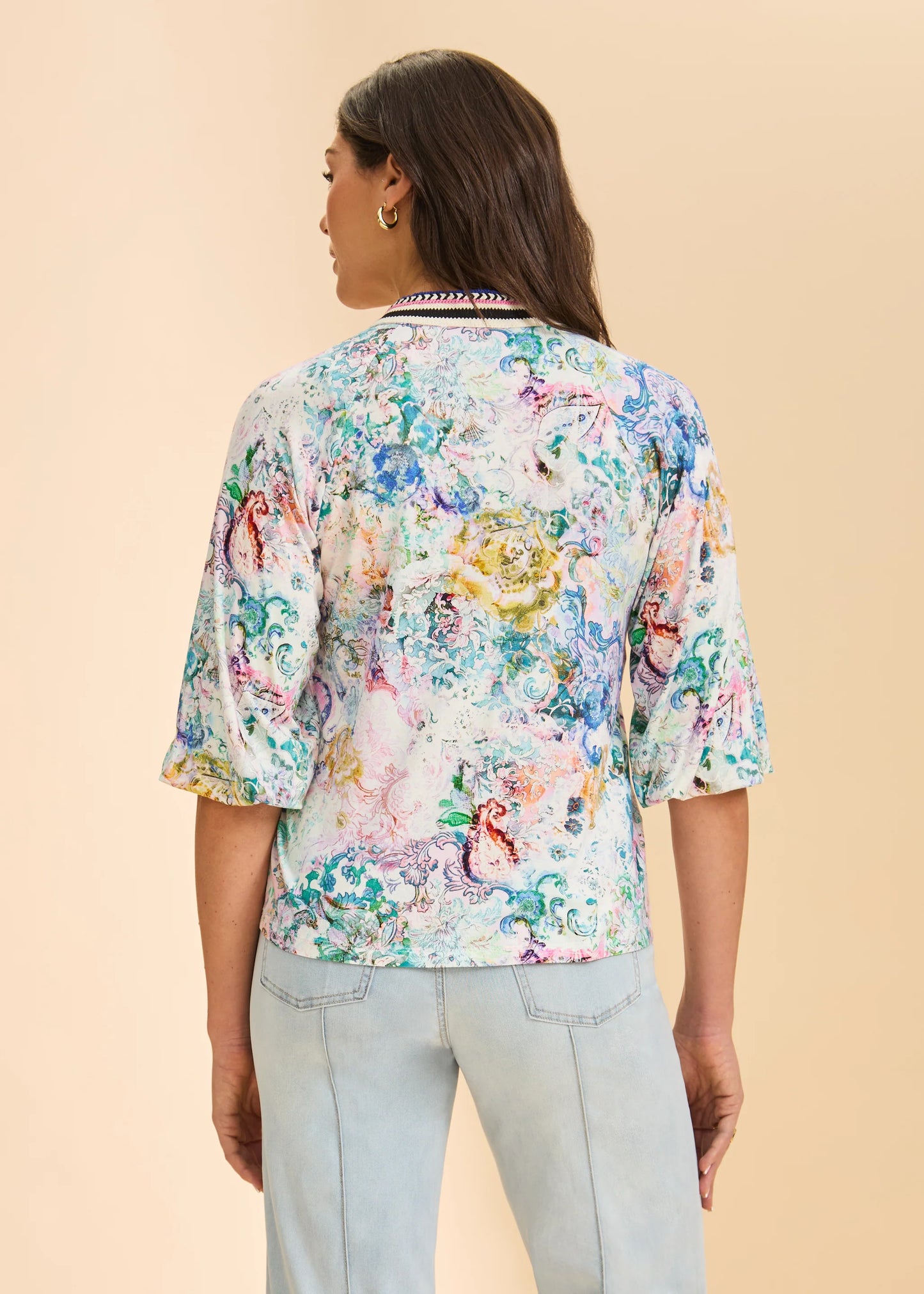 FDJ - 3/4 Sleeve Split Neck Top (Narnia) - Gayle's Fashions