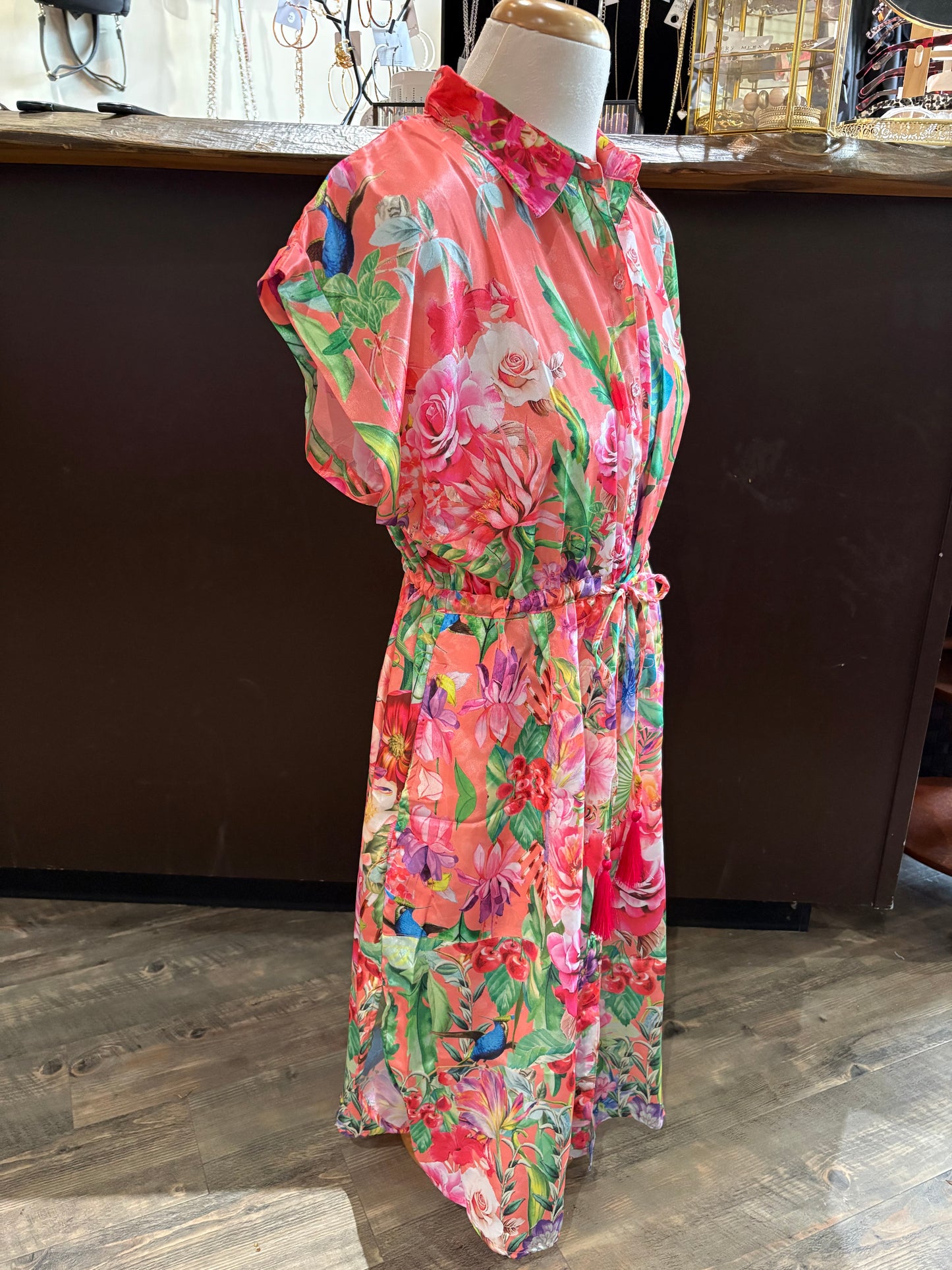 Angeleye – Peach Floral Shirt Dress - Gayle's Fashions