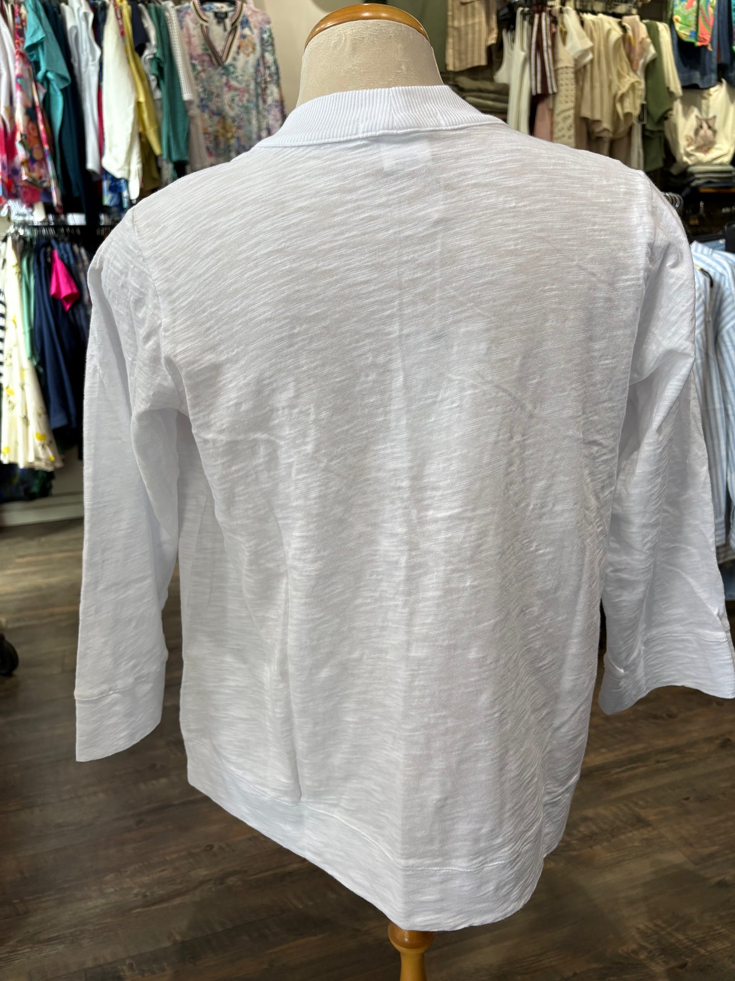 Mododoc – Half Sleeve Ribbed Trim Cardigan, White