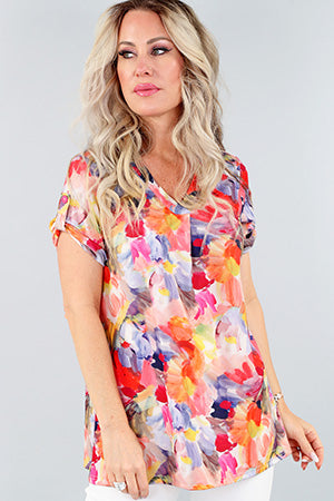 Michael Tyler - Short Sleeve V-Neck Coral Print Shirt - Gayle's Fashions
