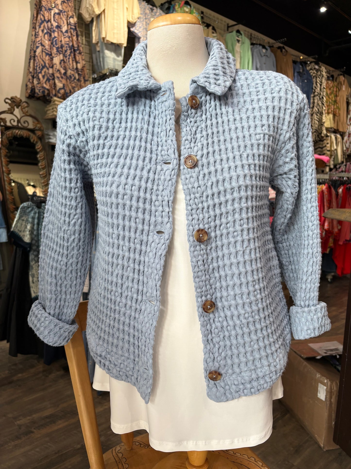 Mododoc – Long Sleeve Waffle Knit Jacket (Frost)