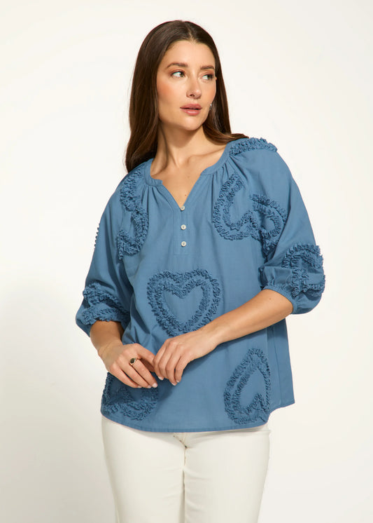 FDJ French Dressing - Puff Sleeve Heart Blouse Tunic Style