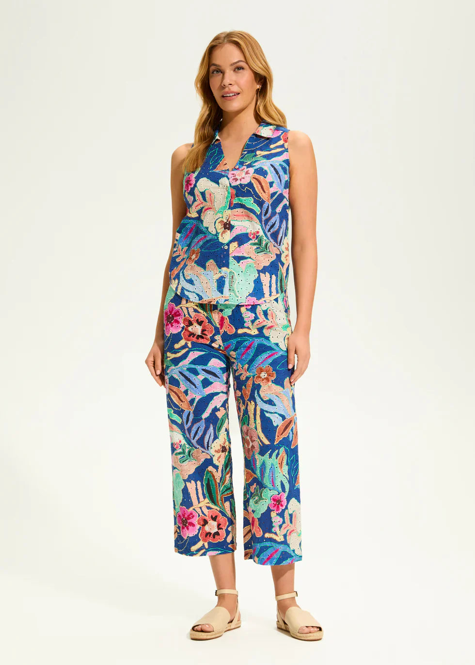 FDJ French Dressing – Sleeveless Floral Collared Button-Up Shirt