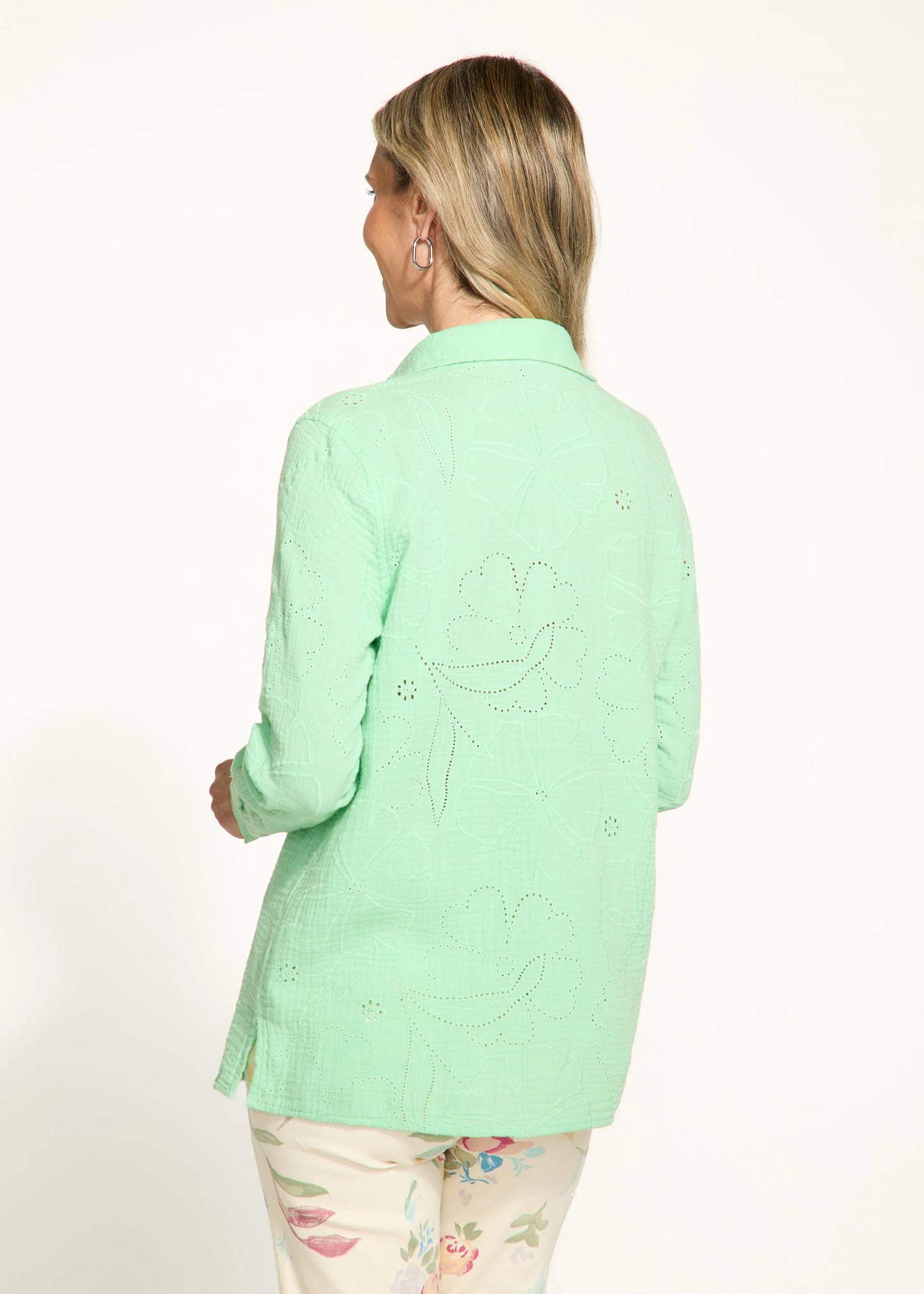 FDJ French Dressing- Long Sleeve Eyelet Blouse with Flower Detail