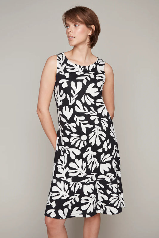 Model wearing Carre Noir's stretchy modal blend dress with zip-back closure.