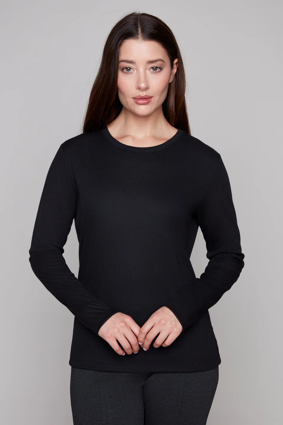 Carré Noir - Ribbed Long Sleeve Knit Top