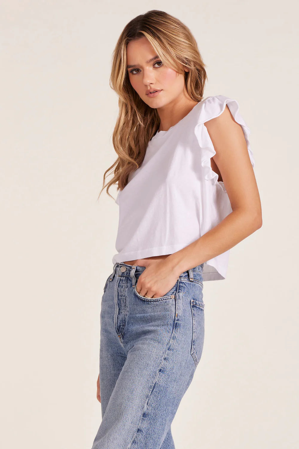 Bobi – Crop Tee with Flutter Cap Sleeve