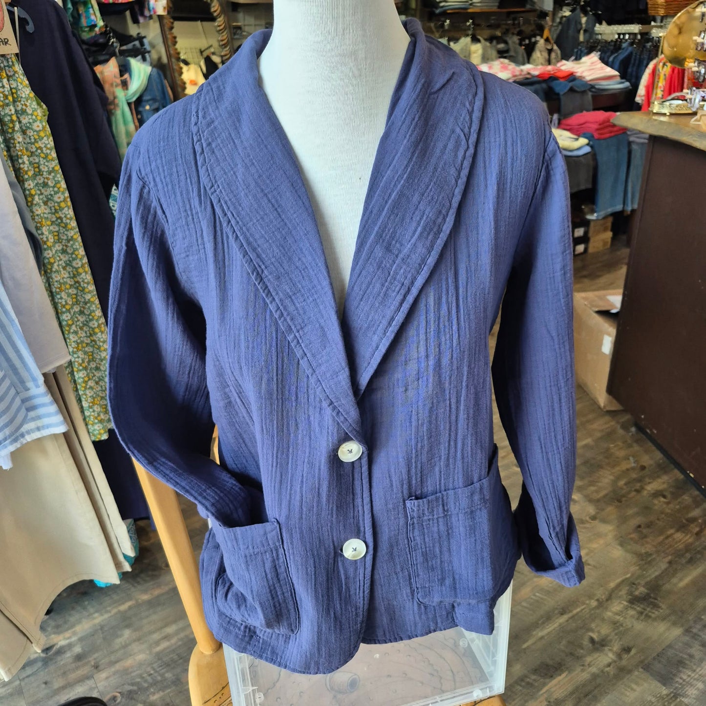 Mododoc – Long Sleeve Summer Button Front Jacket (Sailor Blue)