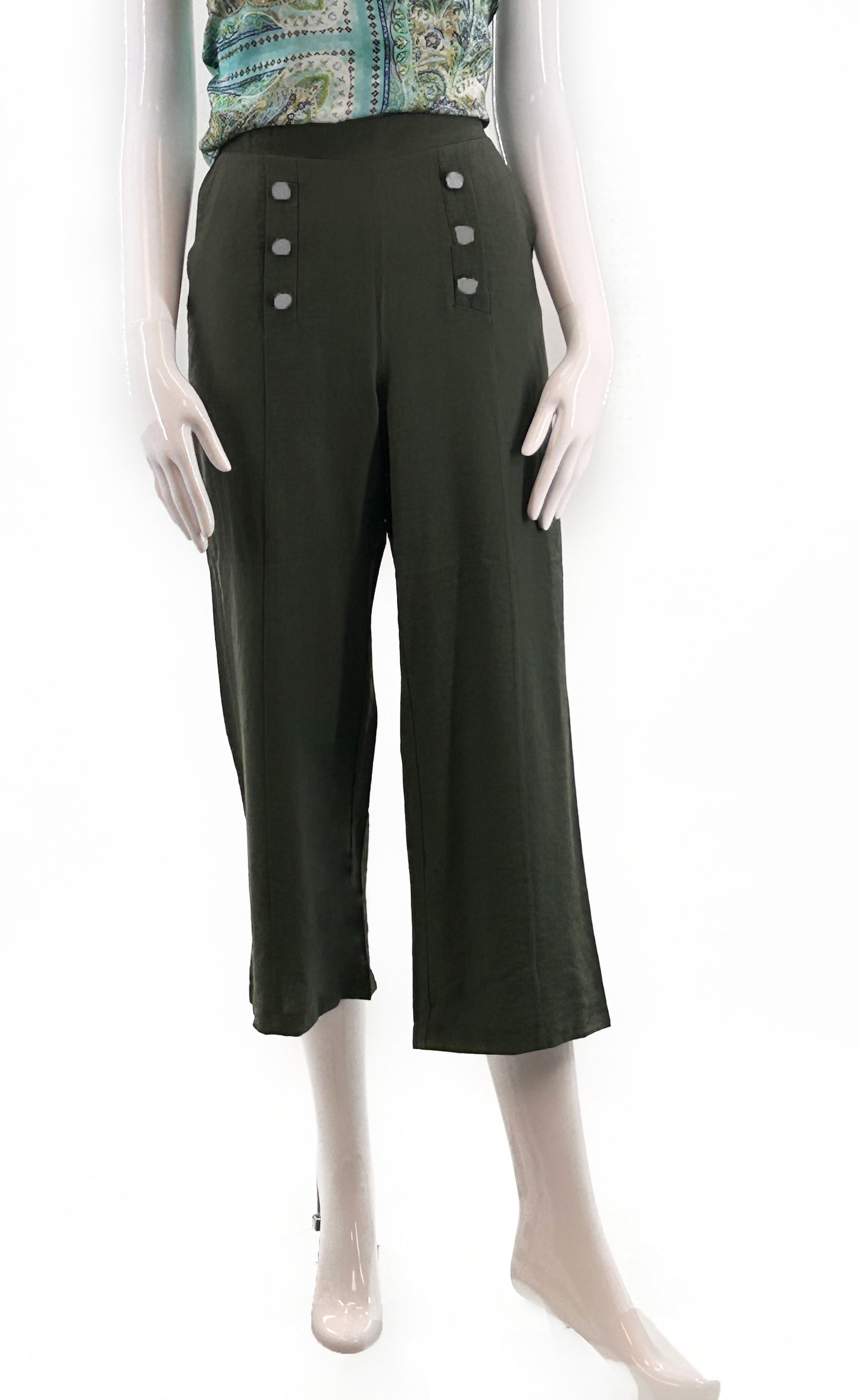 Orly - Pull-On Wide Leg Pants in Thyme Green