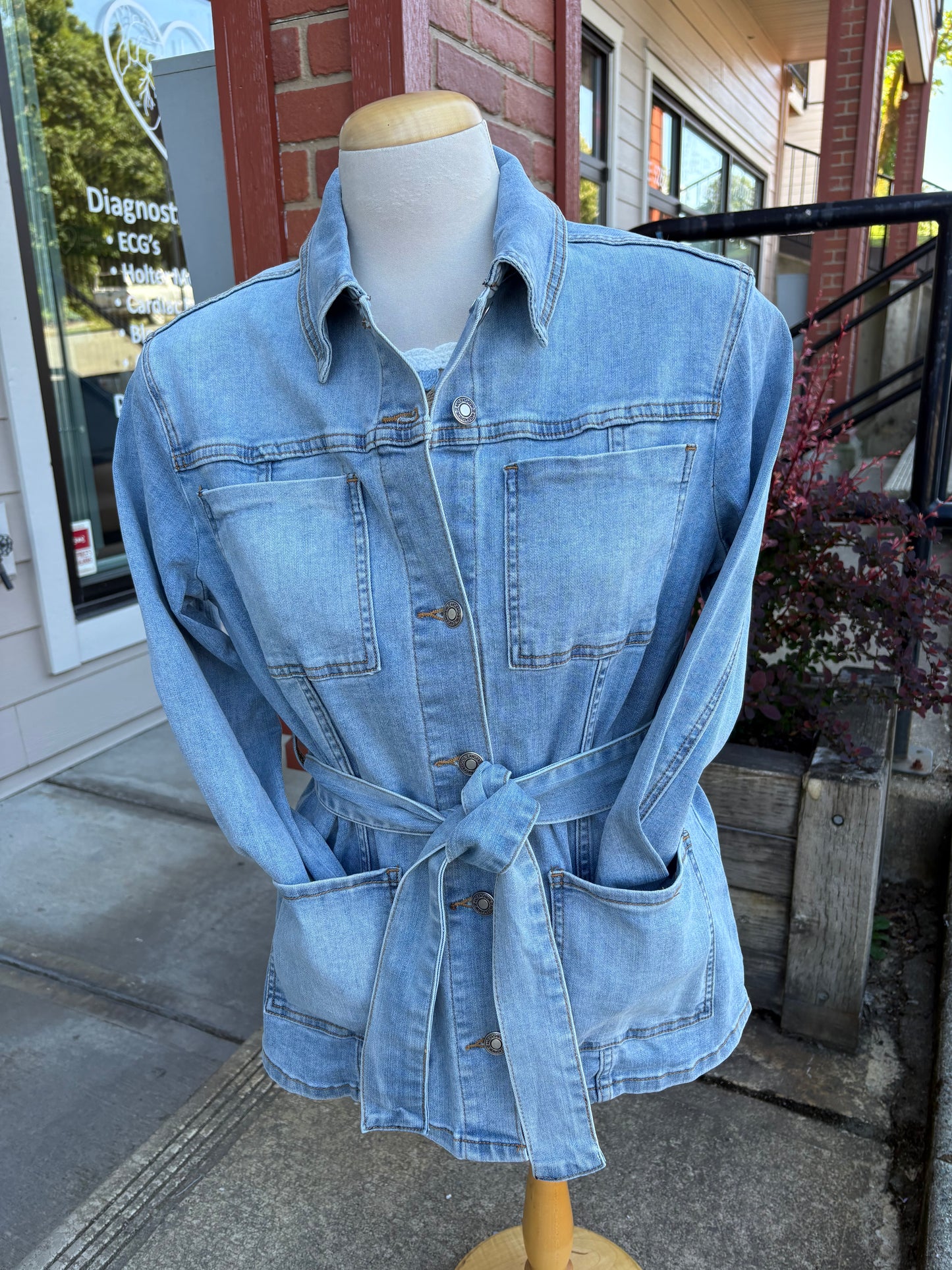 Orly – Denim Jacket with Belt (Faded Blue)