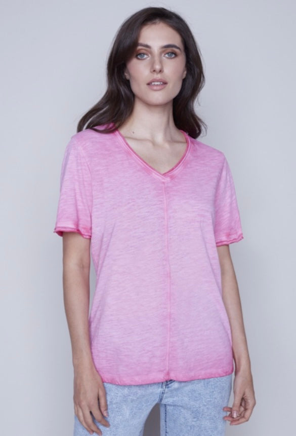 Carré Noir Pink V-Neck T-Shirt - Gayle's Fashions