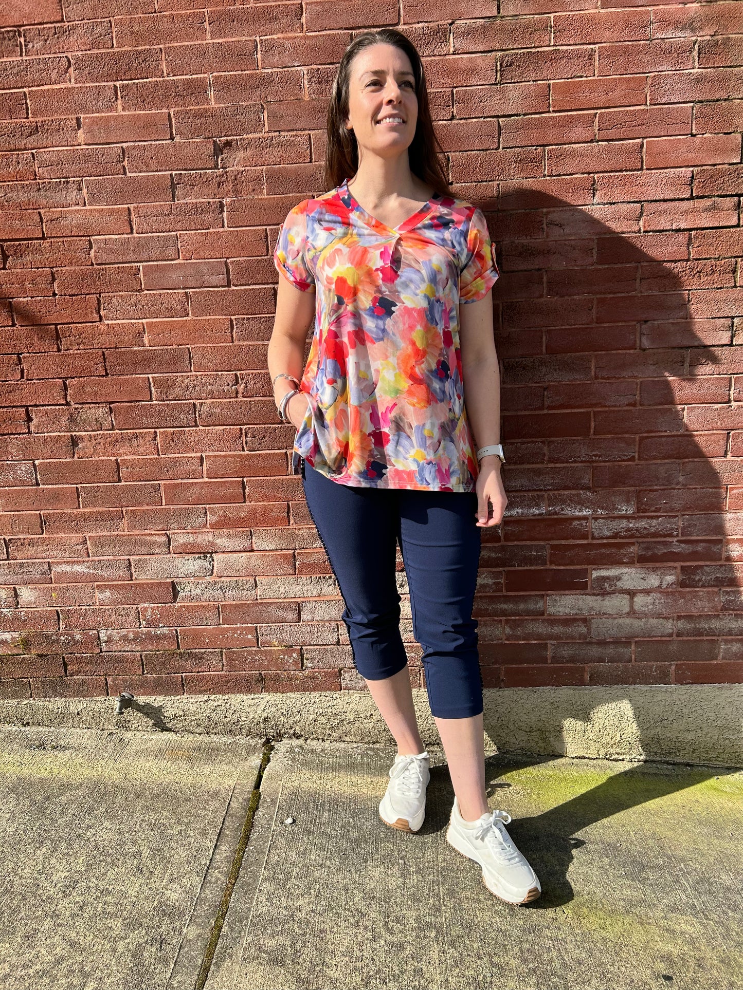 Michael Tyler - Short Sleeve V-Neck Coral Print Shirt - Gayle's Fashions