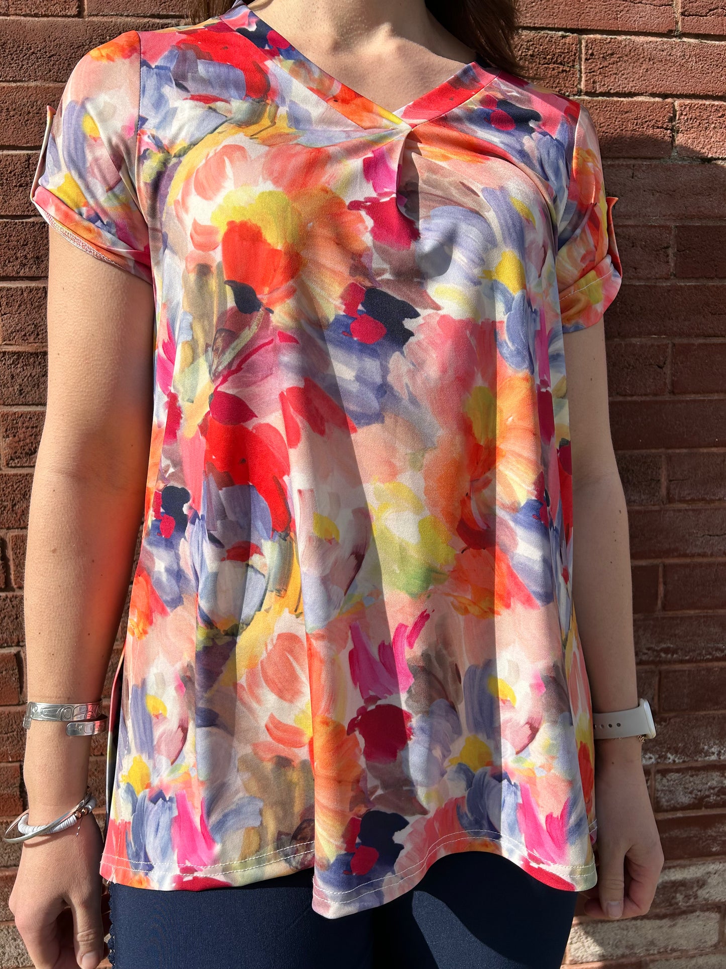 Michael Tyler - Short Sleeve V-Neck Coral Print Shirt - Gayle's Fashions
