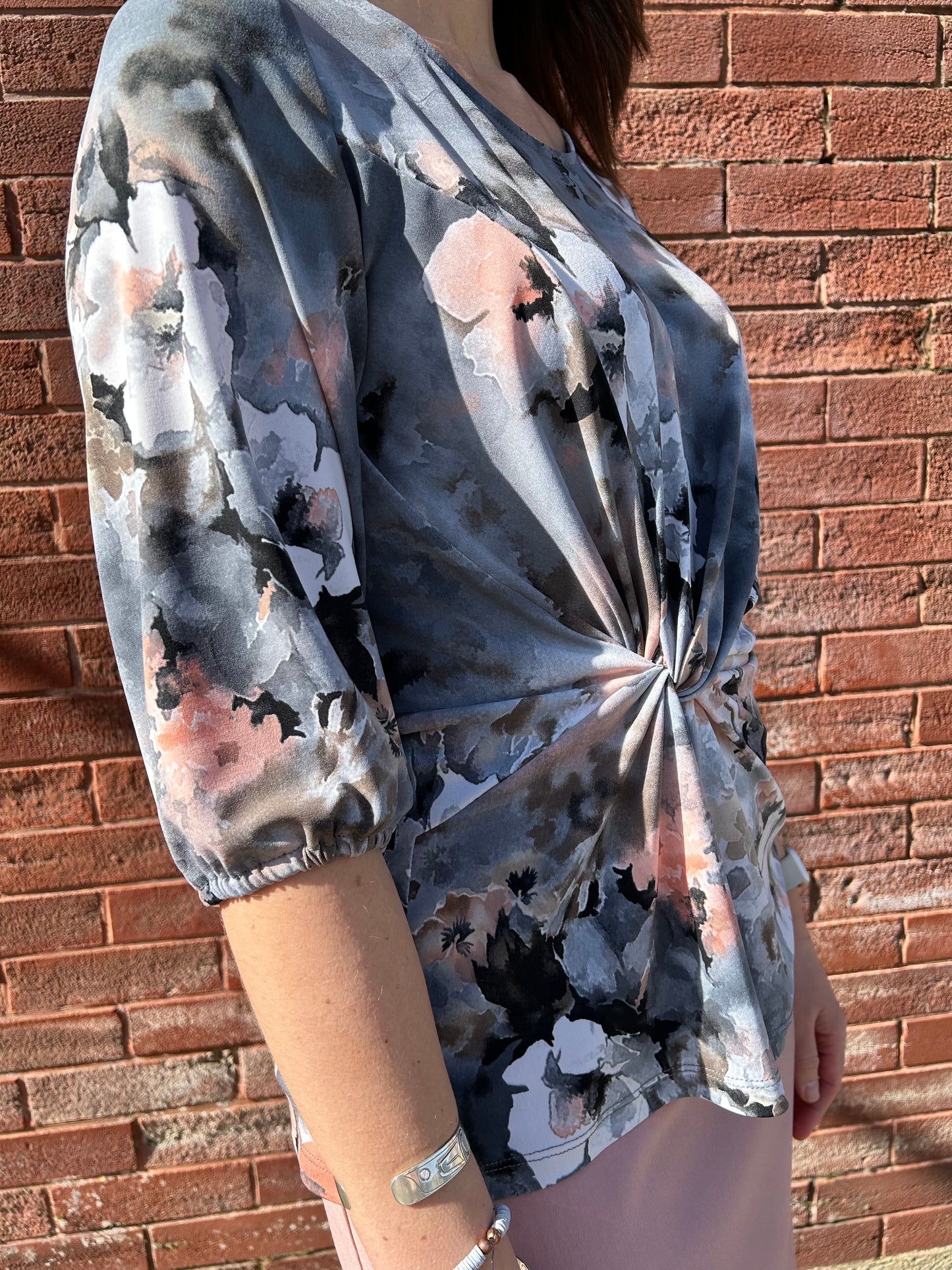 Bali - 3/4 Sleeve Shirt with Front Knot Detail - Gayle's Fashions