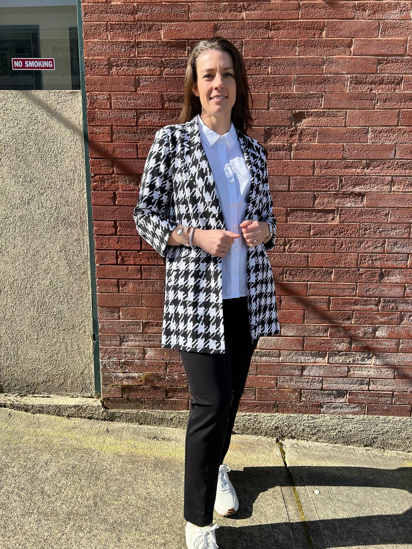 Bali - Houndstooth Oversized Knit Blazer - Gayle's Fashions