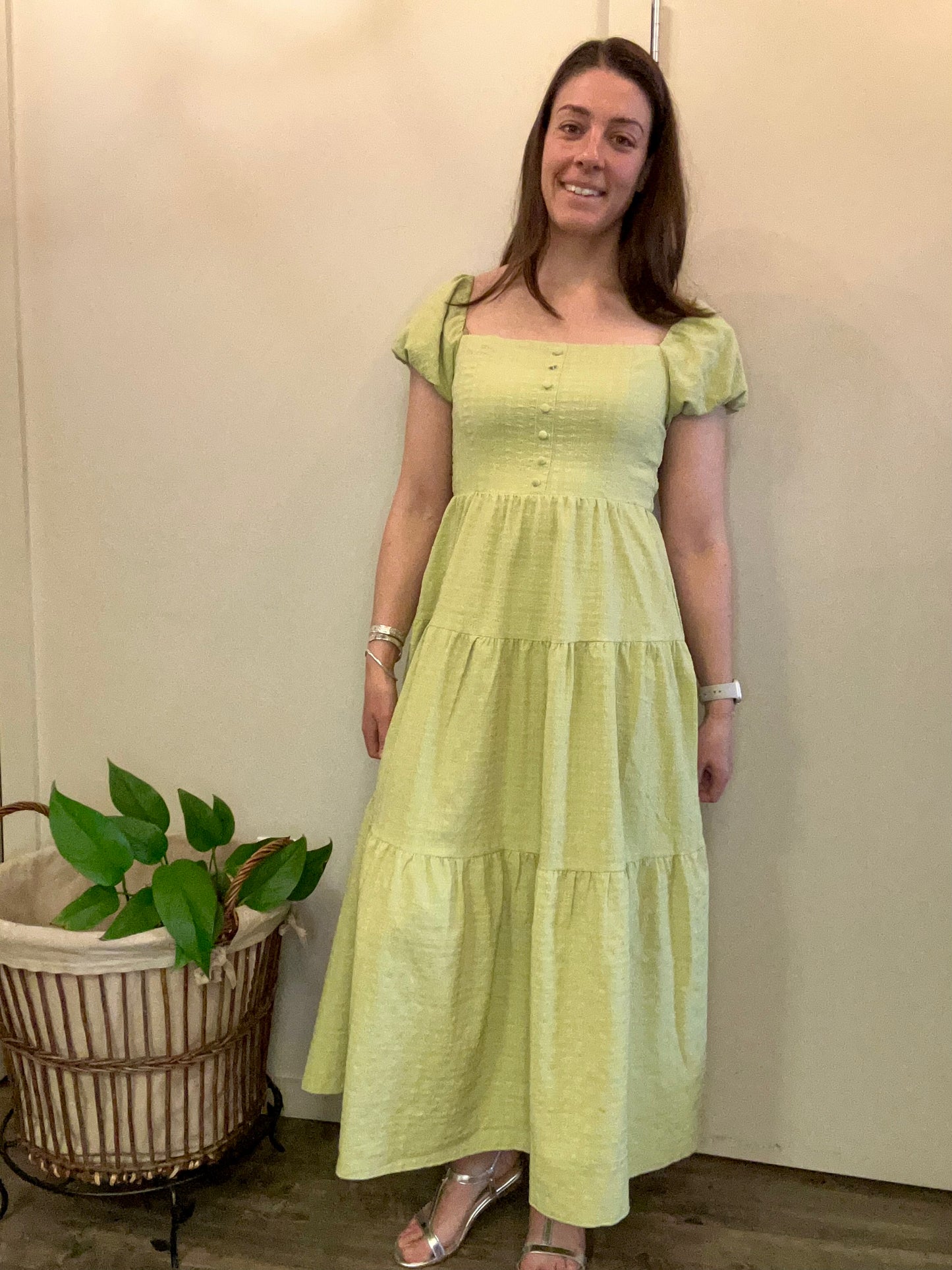 Angeleye - Tiered Midi Length Dress w/ Puff Sleeves - Gayle's Fashions