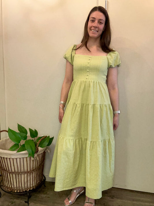 Angeleye - Tiered Midi Length Dress w/ Puff Sleeves - Gayle's Fashions