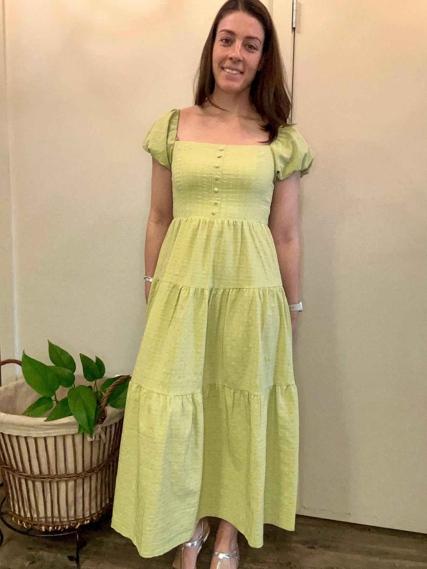 Angeleye - Tiered Midi Length Dress w/ Puff Sleeves - Gayle's Fashions