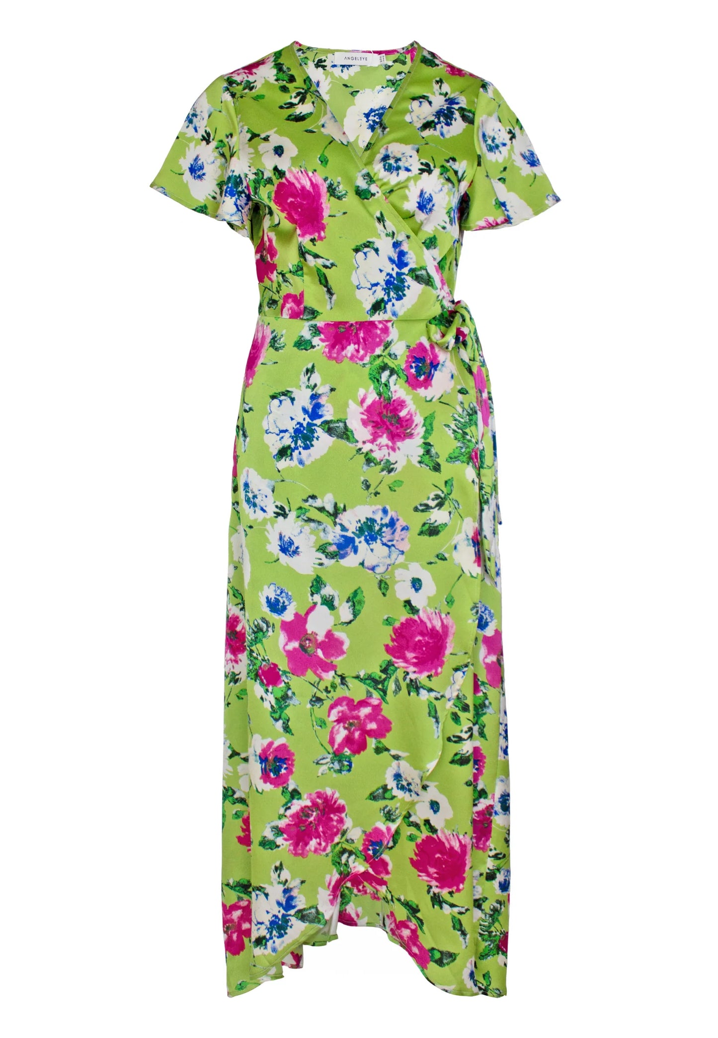 Angeleye – Green Wrap Dress with Flutter Sleeve