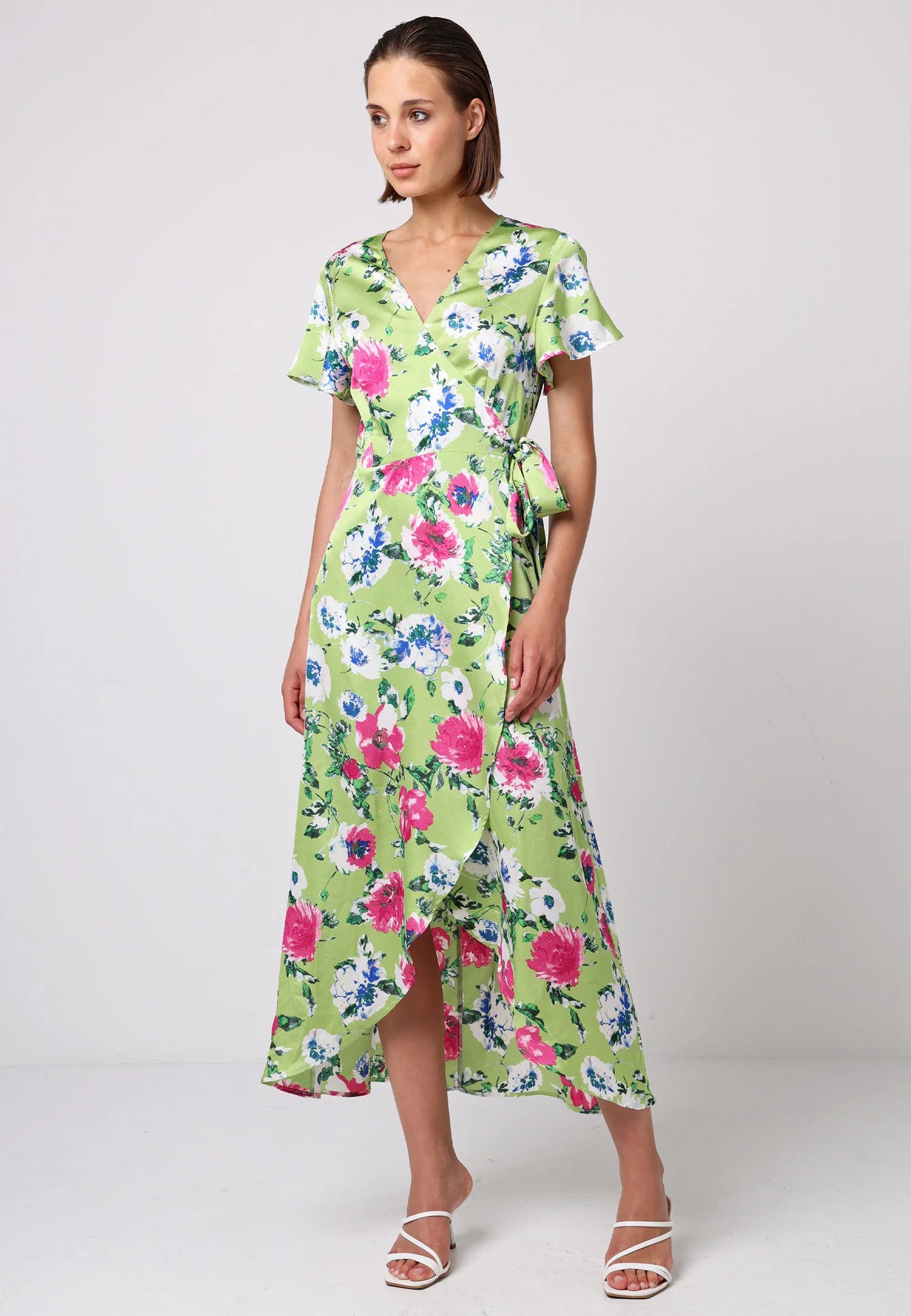 Angeleye – Green Wrap Dress with Flutter Sleeve