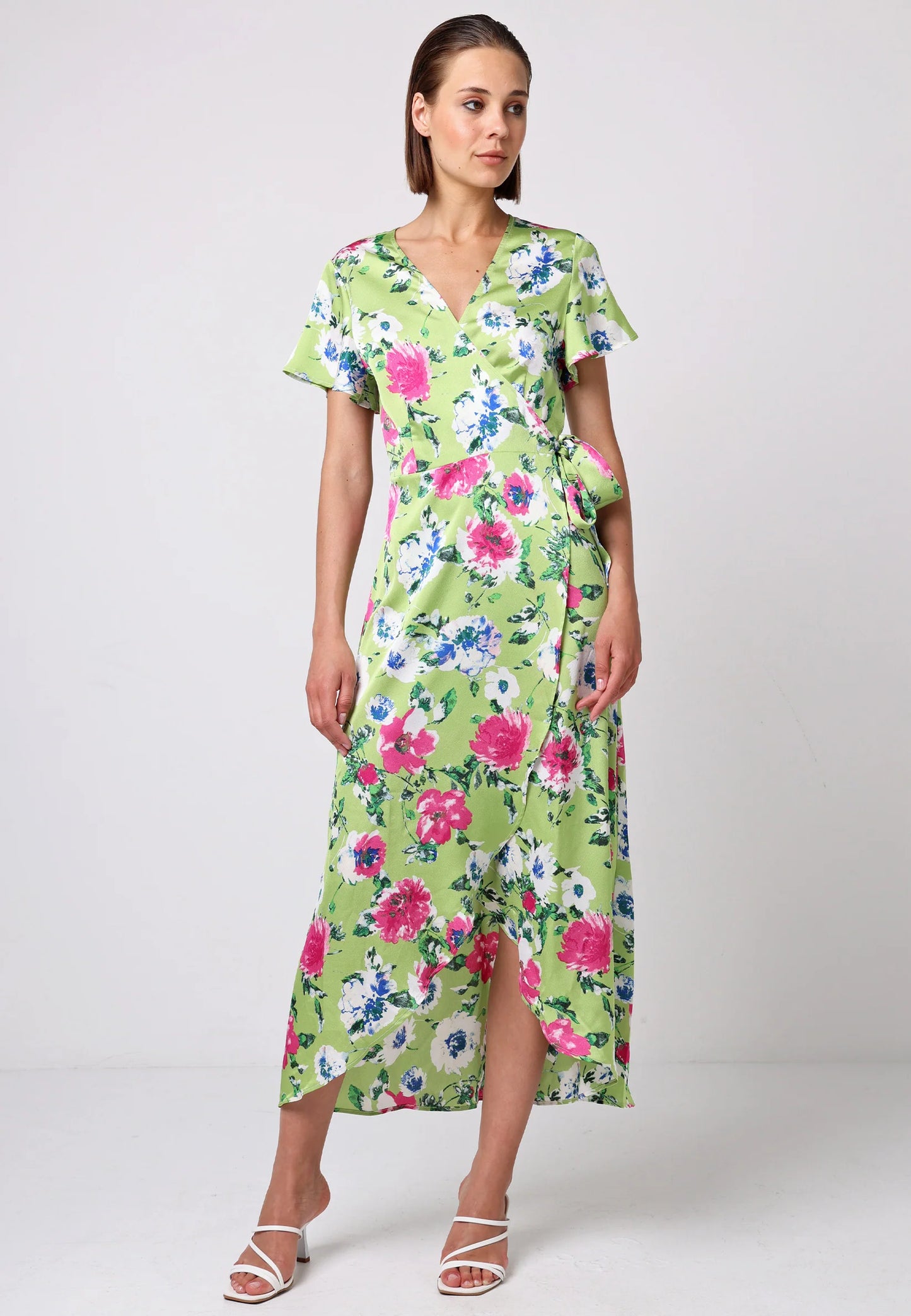 Angeleye – Green Wrap Dress with Flutter Sleeve