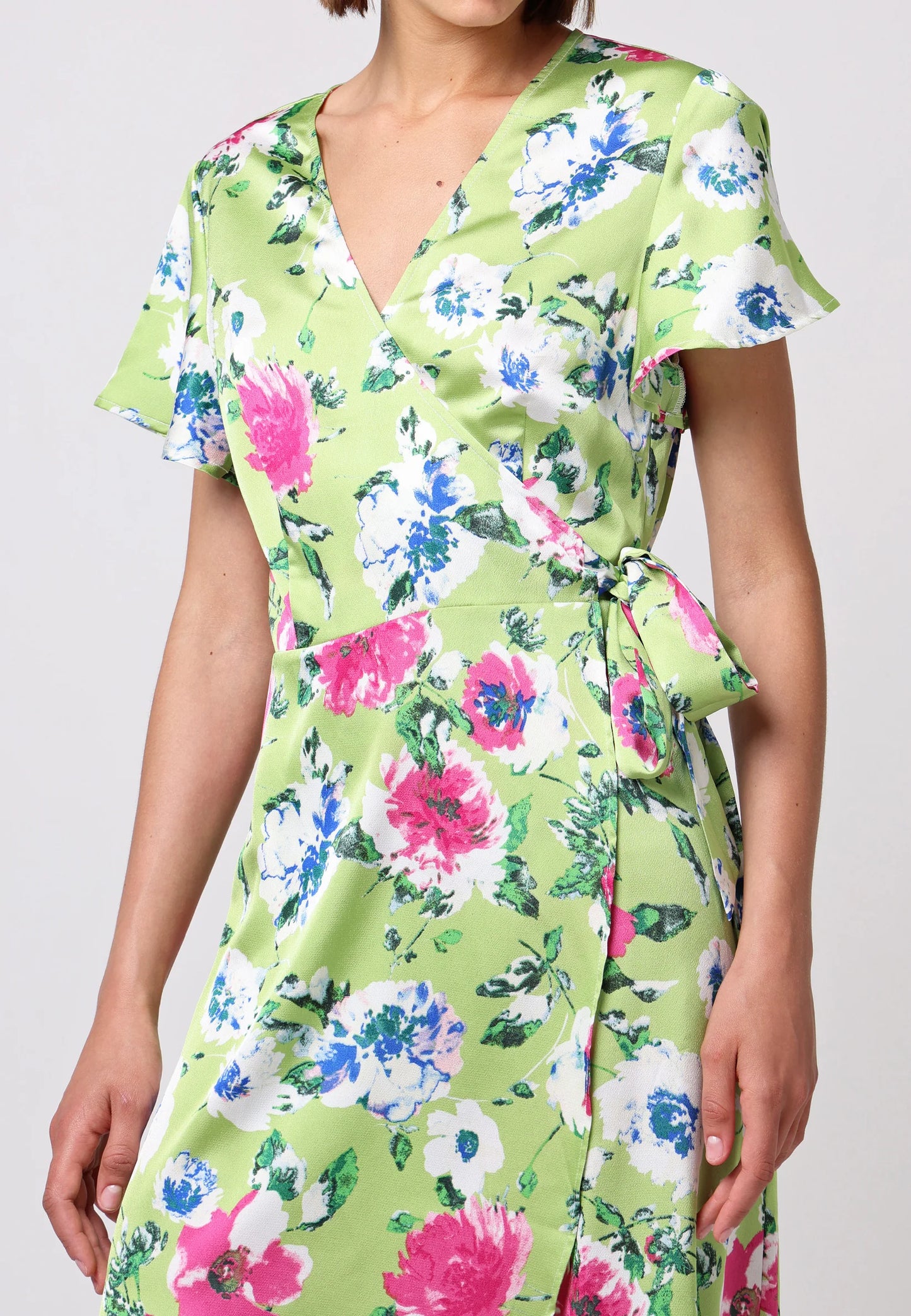 Angeleye – Green Wrap Dress with Flutter Sleeve