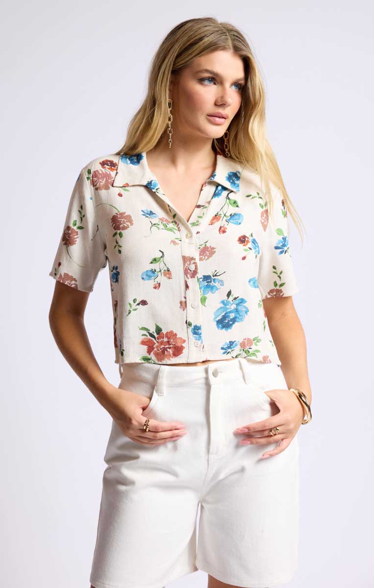 Sage the Label – Floral Cropped Button-Up