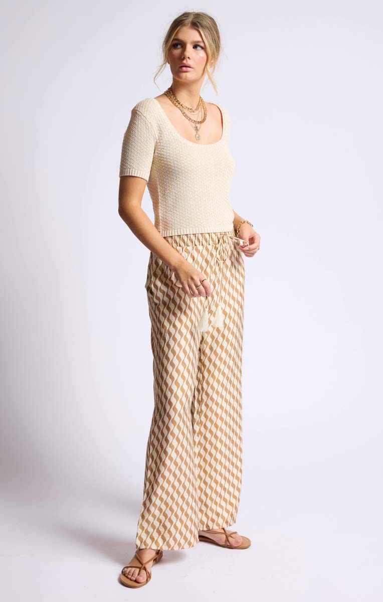 Women’s high-waisted palazzo pants with a bohemian-inspired design