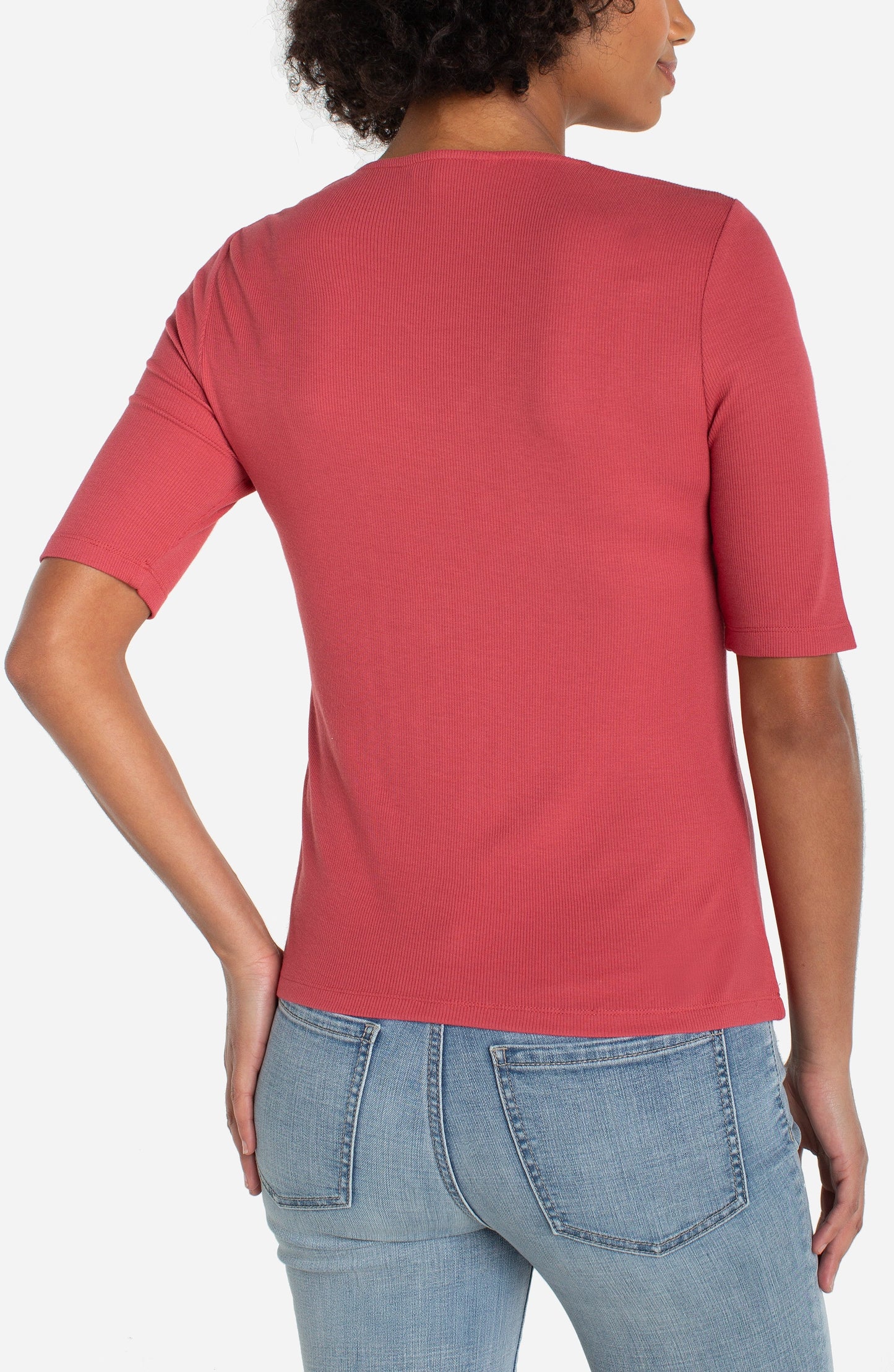 Liverpool - Double Layer V-neck Rib Knit Top - Gayle's Fashions