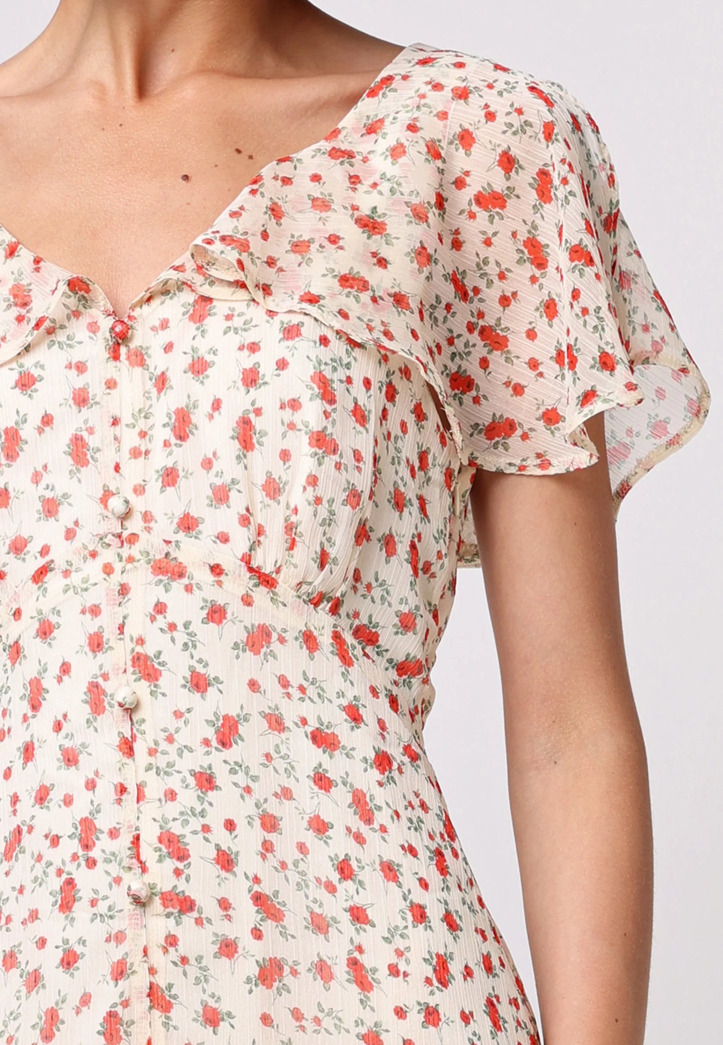 Angeleye – Flutter Sleeve in Ditsy Red Floral Print