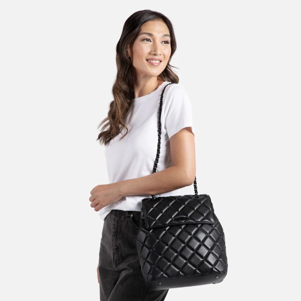 Lambert - The Sadie 2-In-1 Black Quilted Vegan Leather Backpack