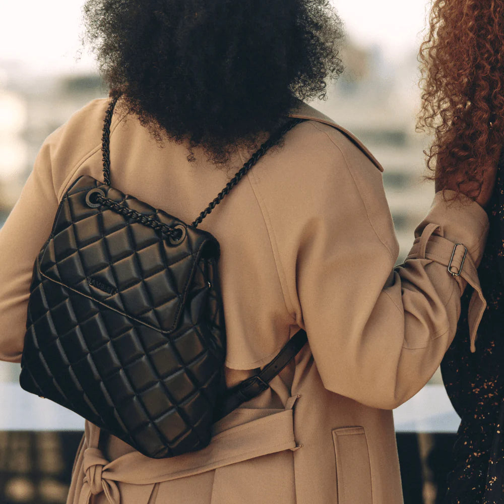 Lambert - The Sadie 2-In-1 Black Quilted Vegan Leather Backpack