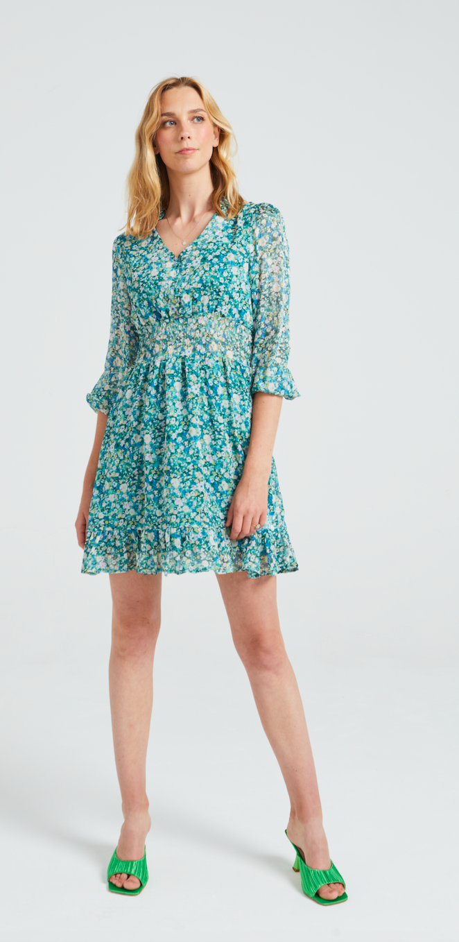 Angeleye - Dress w/Shirred Waist and Long Sleeves - Gayle's Fashions