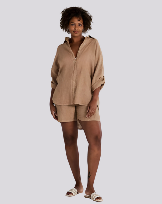 Jessica Laura – Linen Shorts with Elastic Waist (Camello)