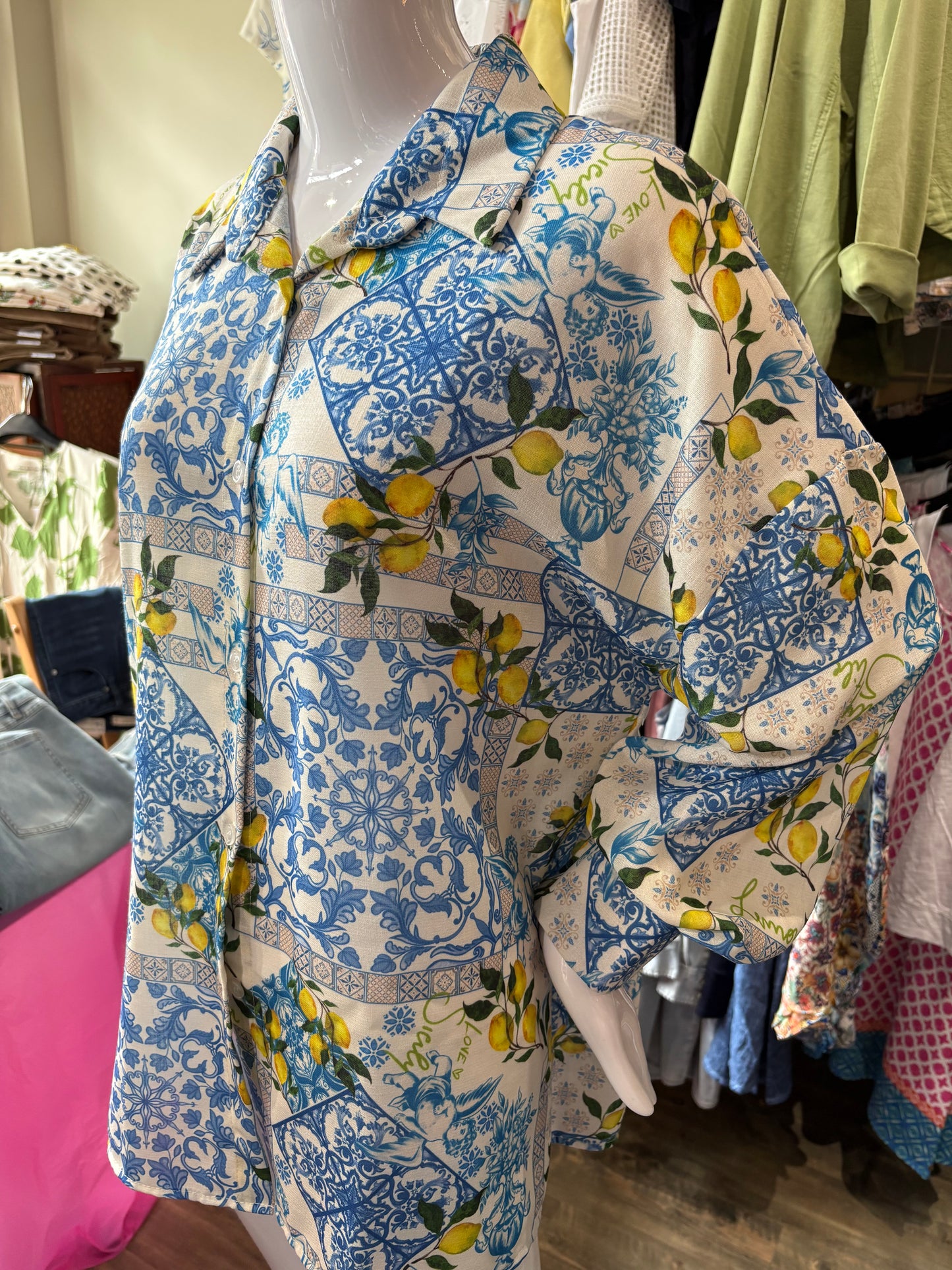 Jessica Laura – Long Sleeve Lemon Print Cover-Up Top