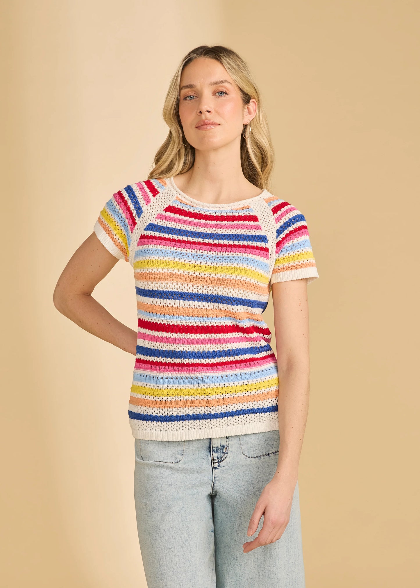 FDJ - Cap Sleeve Stripe Sweater (Multi) - Gayle's Fashions