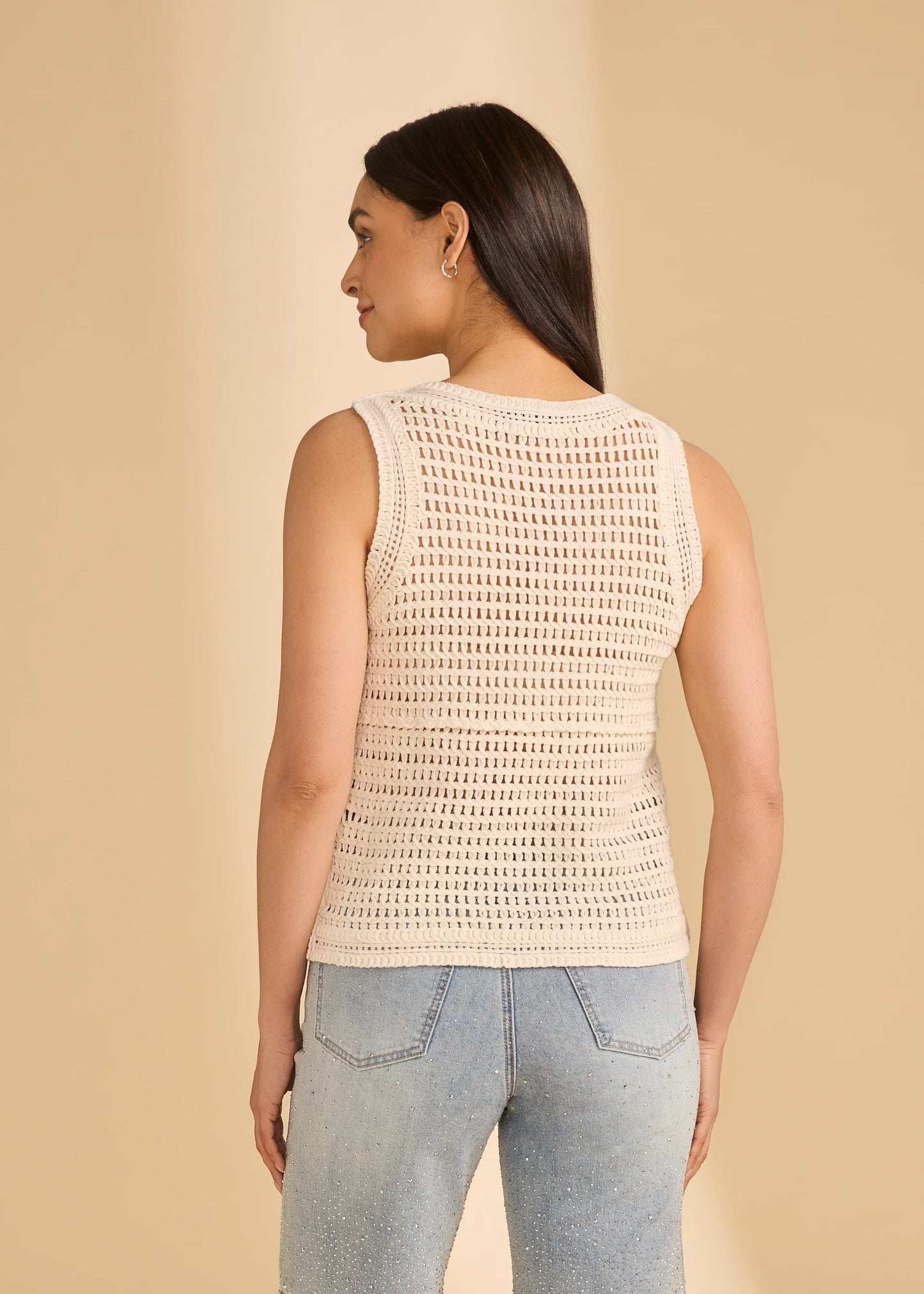 FDJ - Sleeveless Crochet Sweater, Ivory - Gayle's Fashions