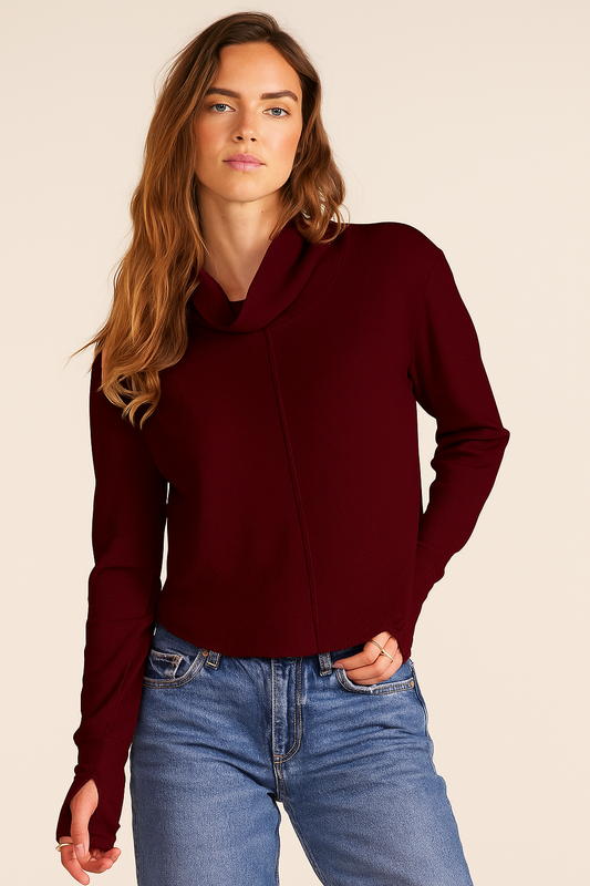 Bobi - Long Sleeve Turtleneck Top with Thumbholes