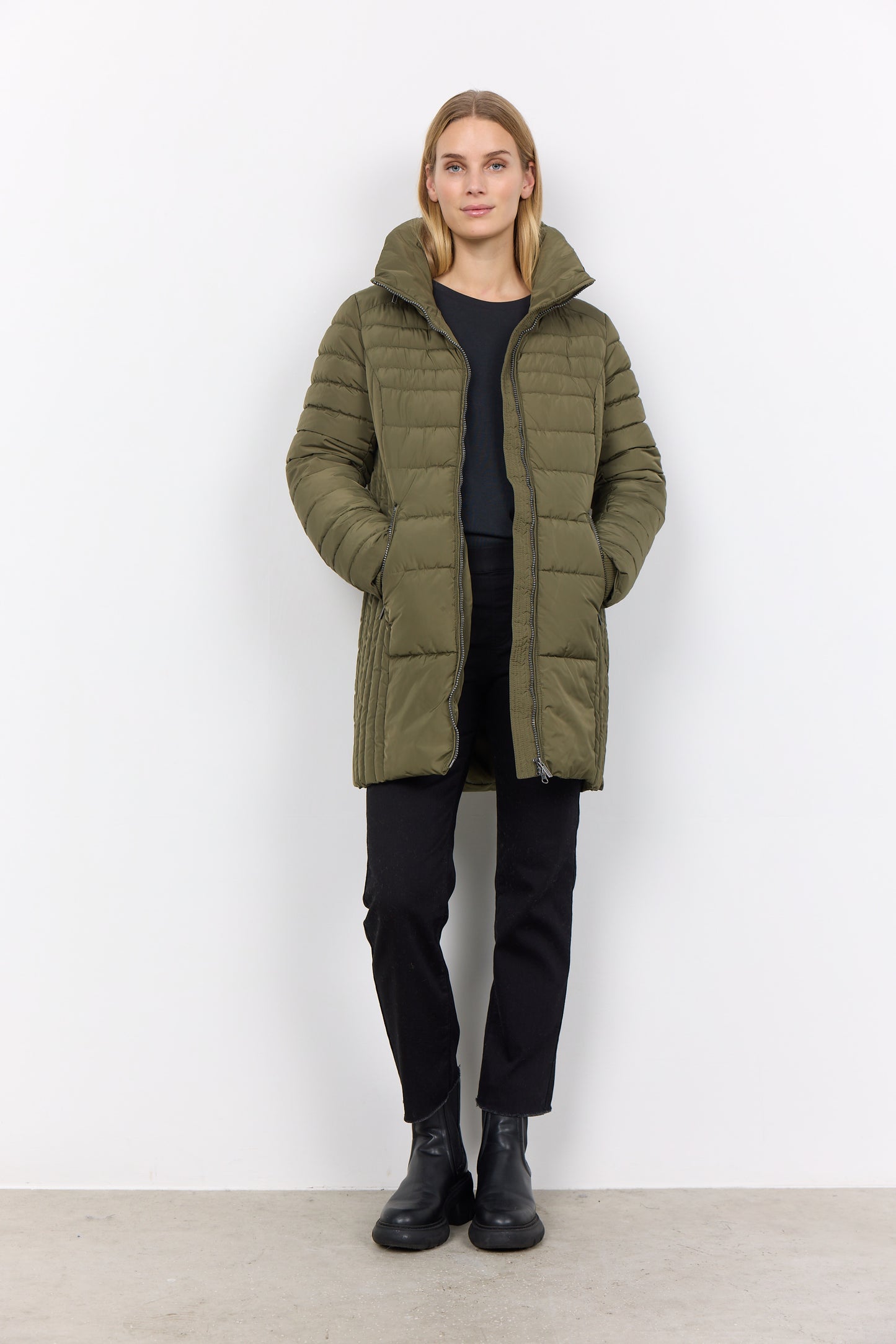 Soya Concept - Quilted Puffer Coat in Army Green