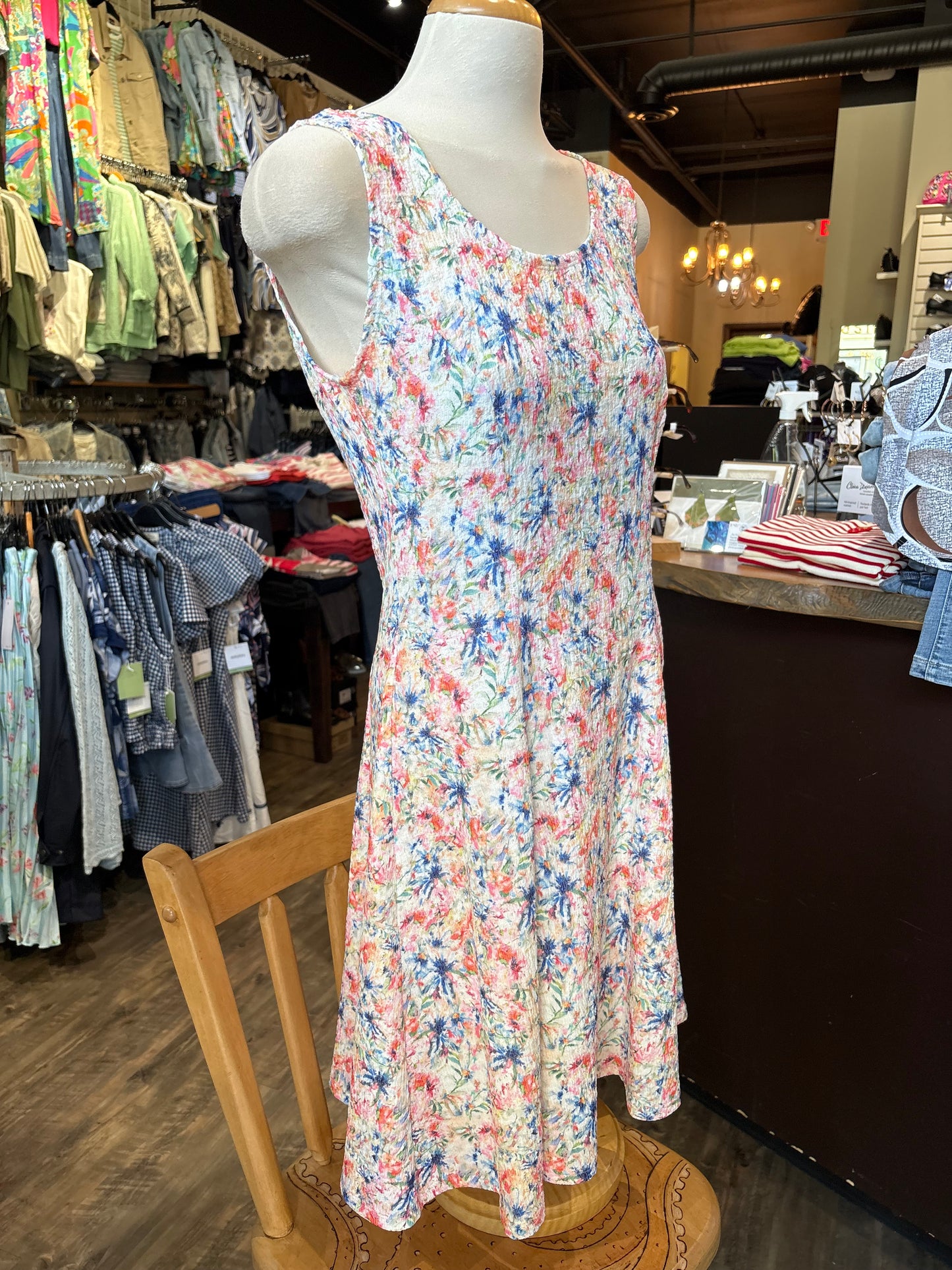 Bali – Sleeveless Fit and Flare Crinkle Dress (Multi)