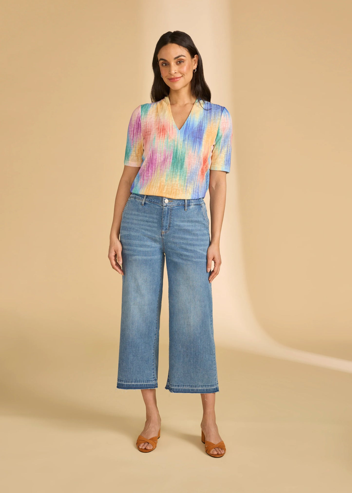 FDJ - Pull-On Wide Crop Trouser Denim, Medium Wash - Gayle's Fashions