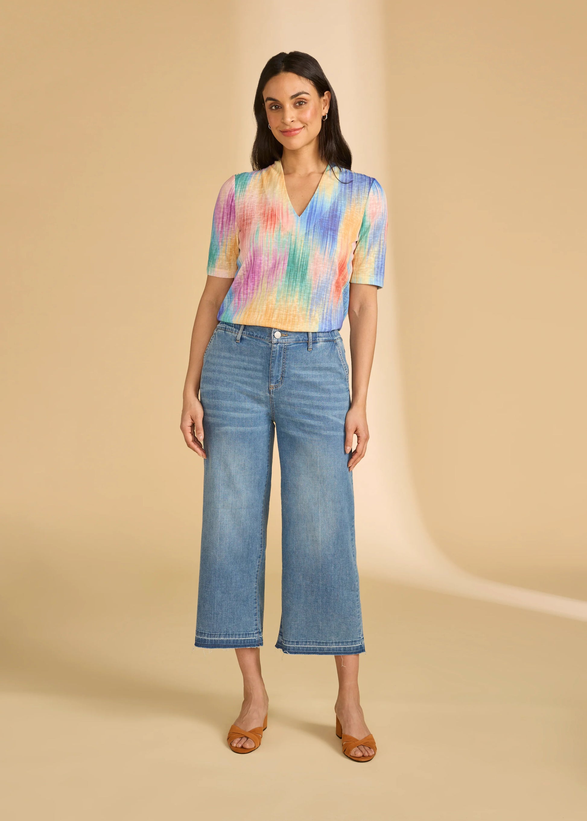 FDJ - Pull-On Wide Crop Trouser Denim, Medium Wash - Gayle's Fashions