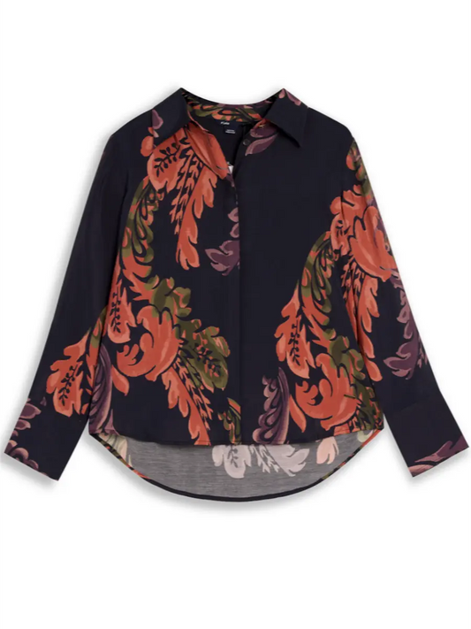 Lois - Long Sleeve Button-Up Blouse w/ Floral Design