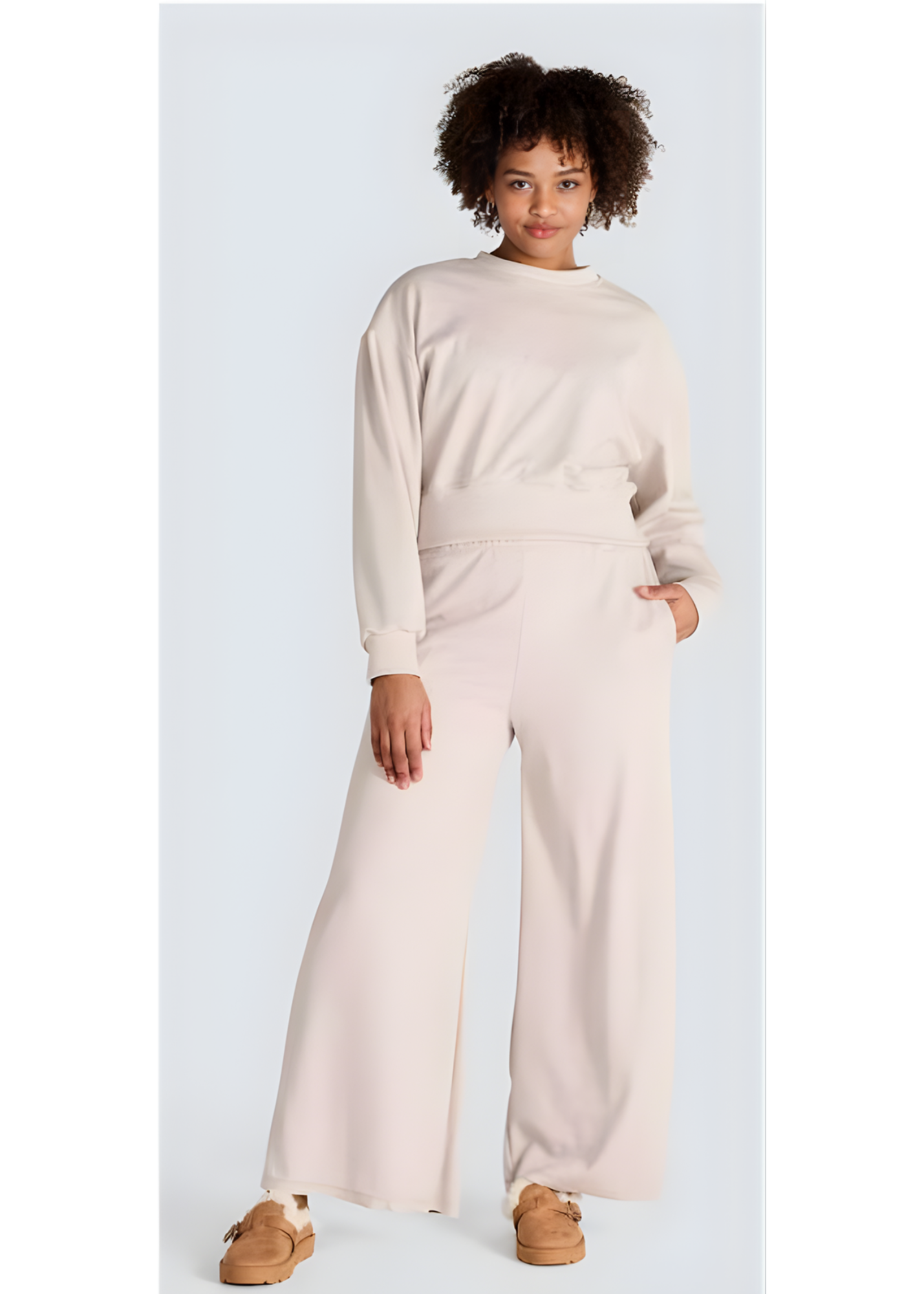 Simple long sleeve beige top in viscose blend, casual Jessica Laura fashion.