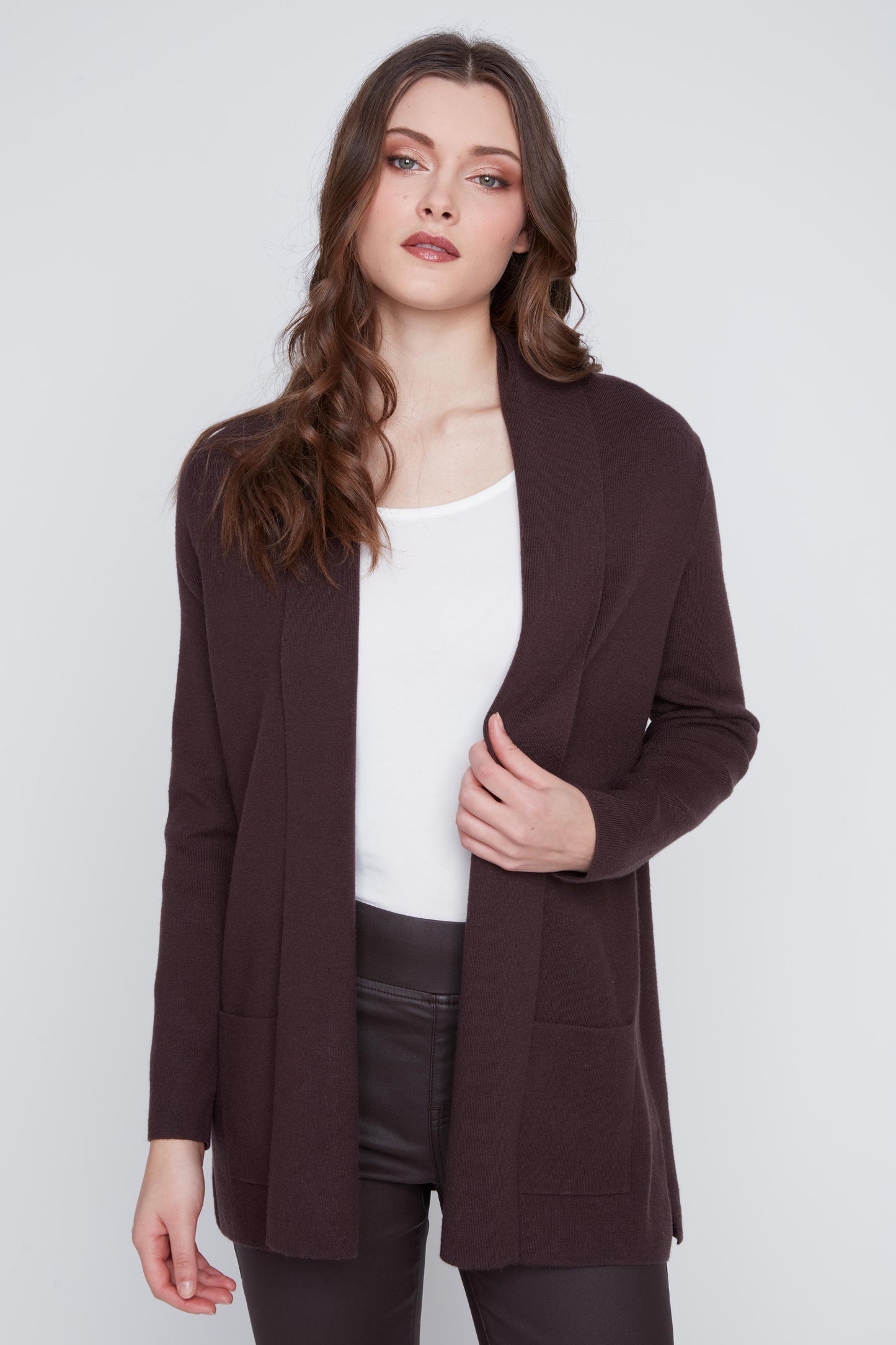 CYC – Cardigan with Two Pockets (Espresso + Black)