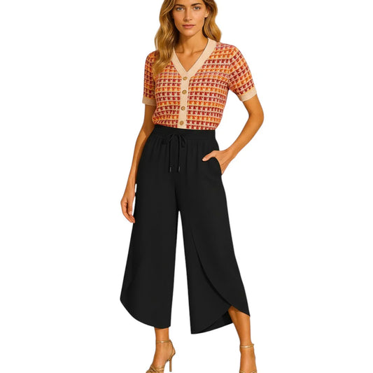 Orly – Ladies Flowy Open Leg Pant (Black) - Gayle's Fashions