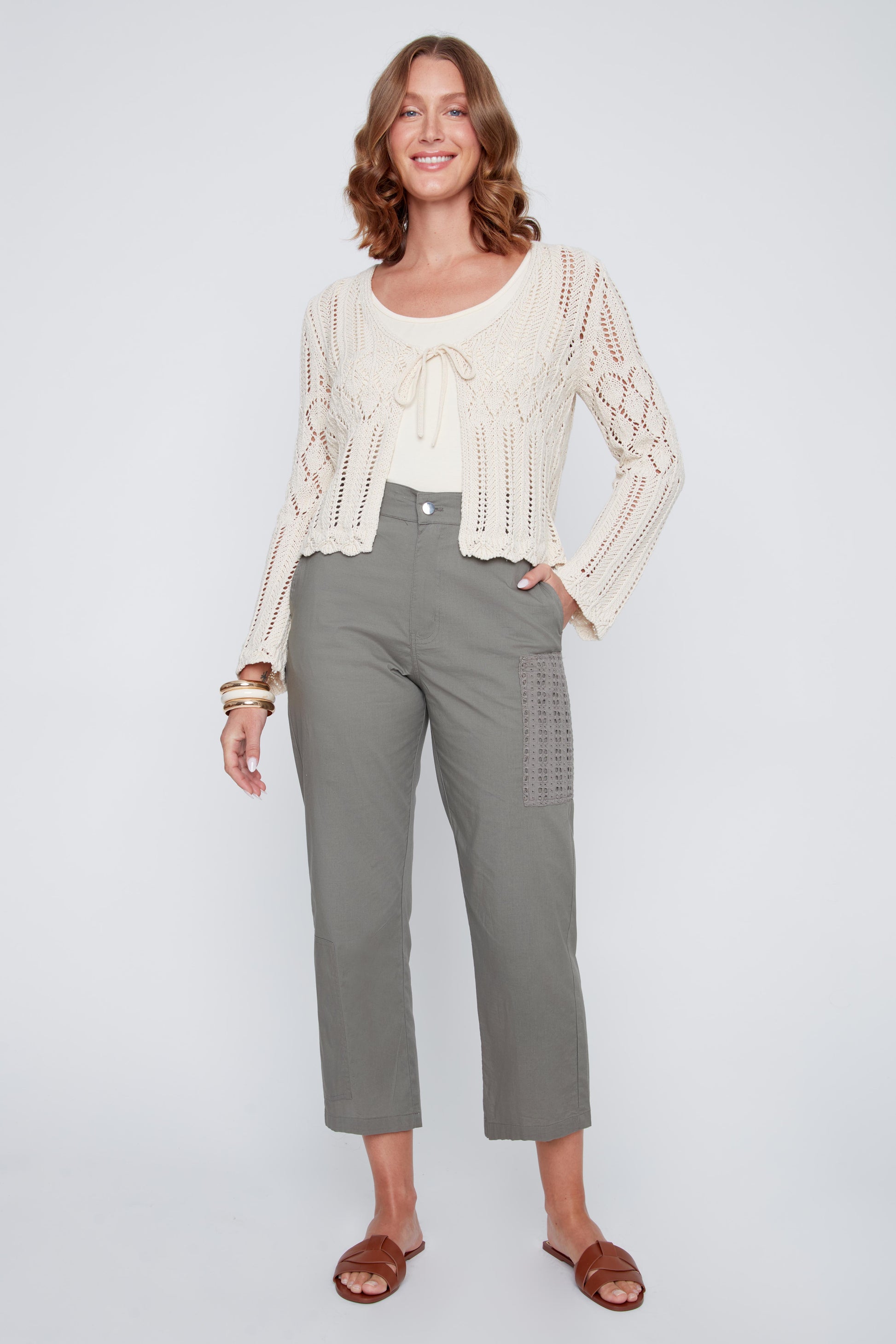 CYC – Knit Cardigan with Tie Closure and Wide Sleeve (Shell) - Gayle's Fashions