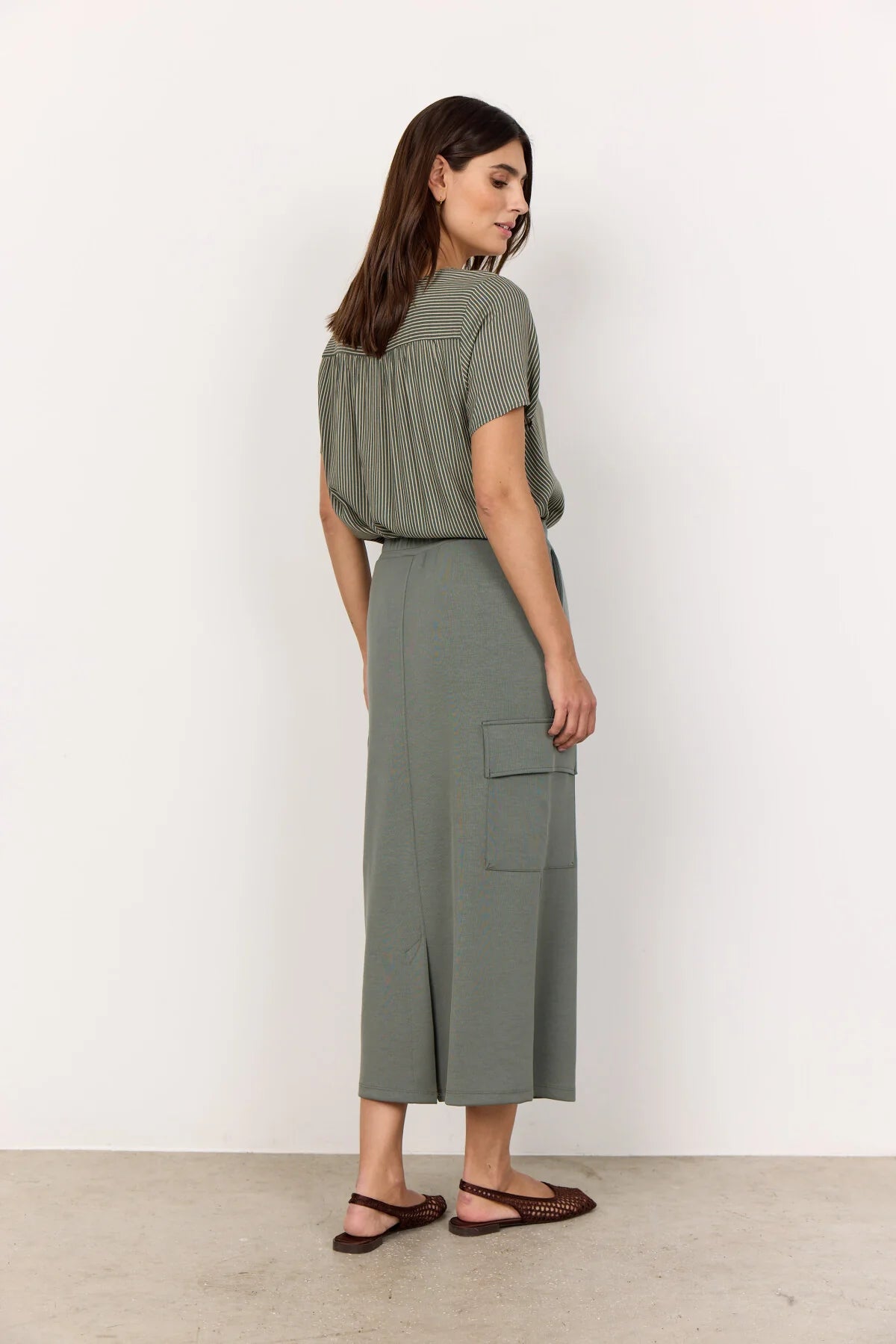 Soya Concept - Banu 189 Drawstring Waist Cargo Skirt in Misty Green