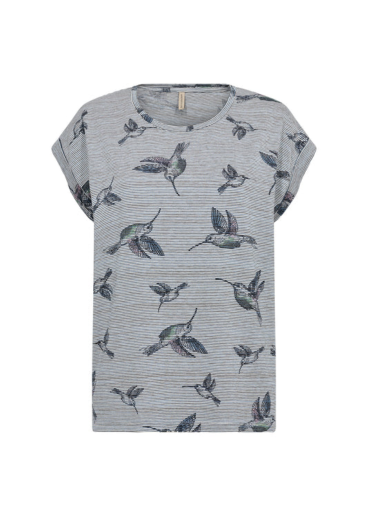 Soya Concept - Cap Sleeve Top in Hummingbird Print